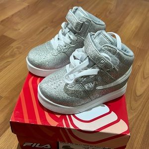 FILA toddler high top silver glitter sneaker